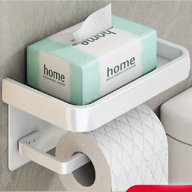 Toilet Paper Holder Wall Mounted Toilet Roll Mobile Phone Utility Rack Aluminum Shelves Bathroom Accessories Bathroom Storage