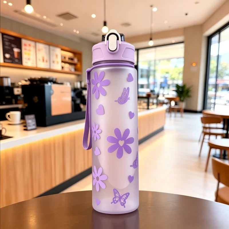 800ml/27oz Large Capacity Sports Water Bottle Leak Proof Plastic Drinking Cup With Time Scale Suitable For Travel Fitness Sports