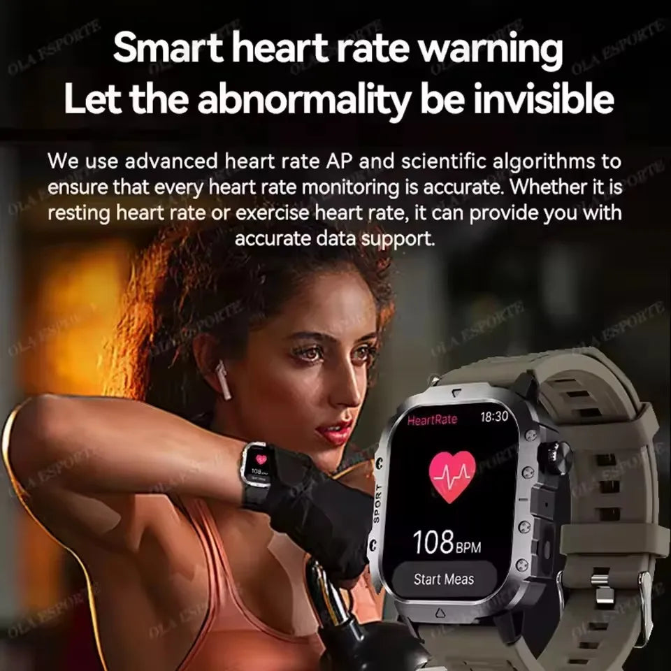 2026 New Military Outdoor Smart Watch Men's GPS Flashlight Bluetooth Call 2.01" AMOLED Screen 3ATM Waterproof Sports Smartwatch