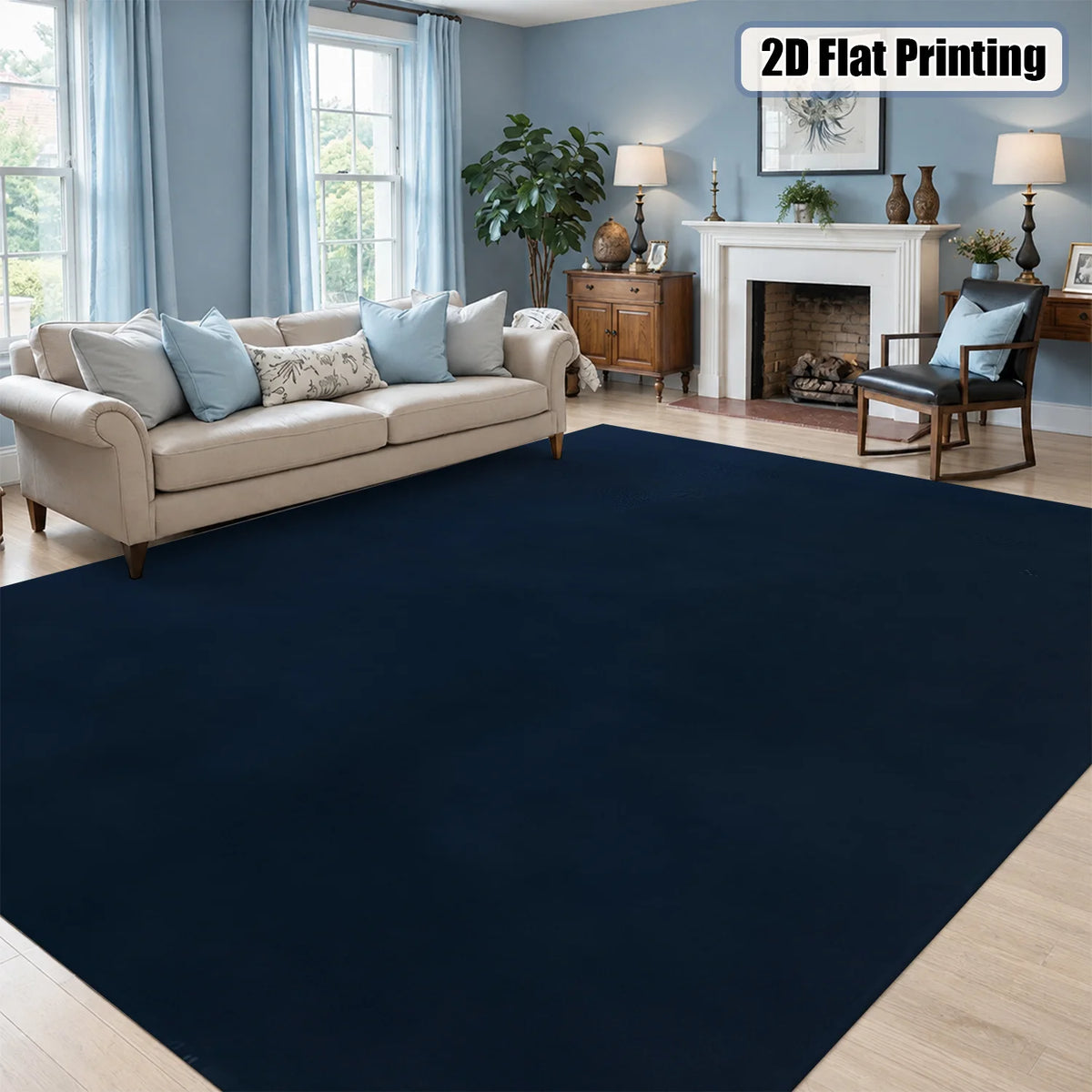 Large Navy Blue Velvet Low Pile Area Rug, Non-slip Dotted Backing, Machine Washable Soft Indoor Rug for Living Room, Bedroom, Home Floor Decor