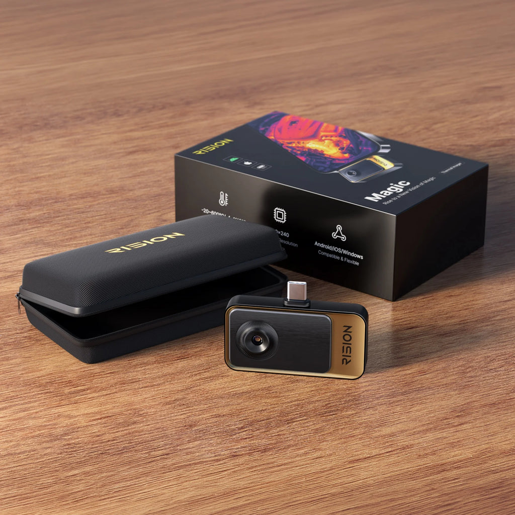 RISION Magic Thermal Camera, Hot/Cold Spot Track, Live Temp for USB-C iOS, Android & Win, 320x240 QuadIR, w/-4°F~1112°F , ±3.6℉ Accuracy 25Hz Thermal Imaging Camera for HVAC/Electrical Inspection