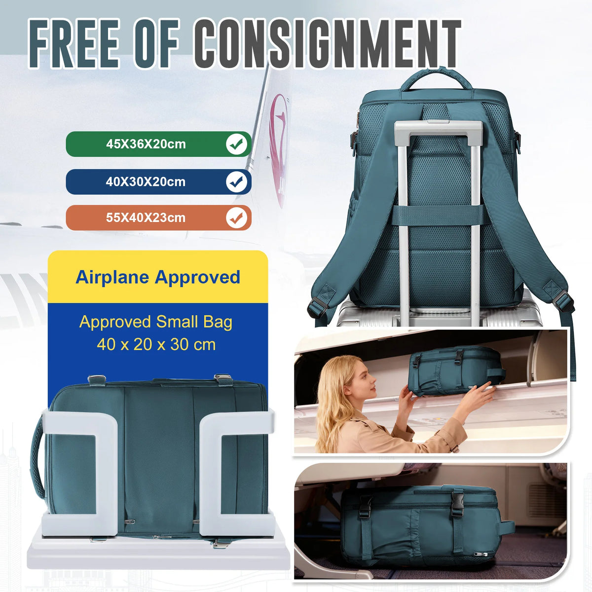Ryanair Backpack 40x30x20, Airline-Approved Hand Luggage Cabin Max 40x30x20 Travel Backpack for Women Men, 14in Laptop Backpack