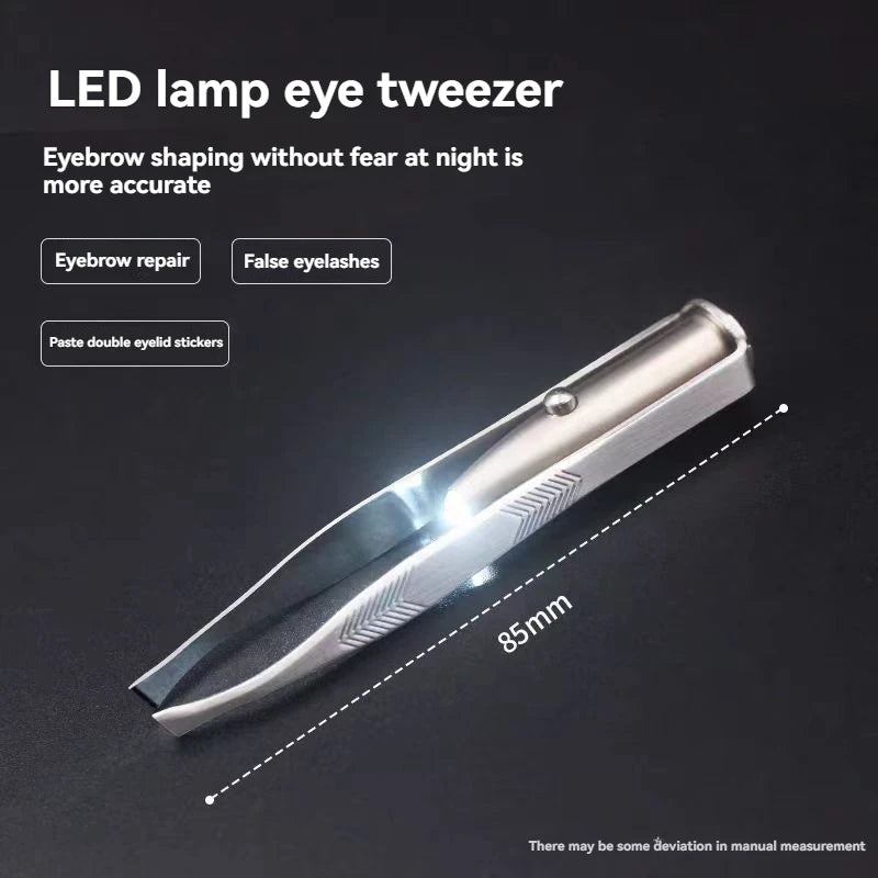 1PC Portable Stainless Steel Eyebrow Tweezer with Smart LED Light - Makeup Removal Tool