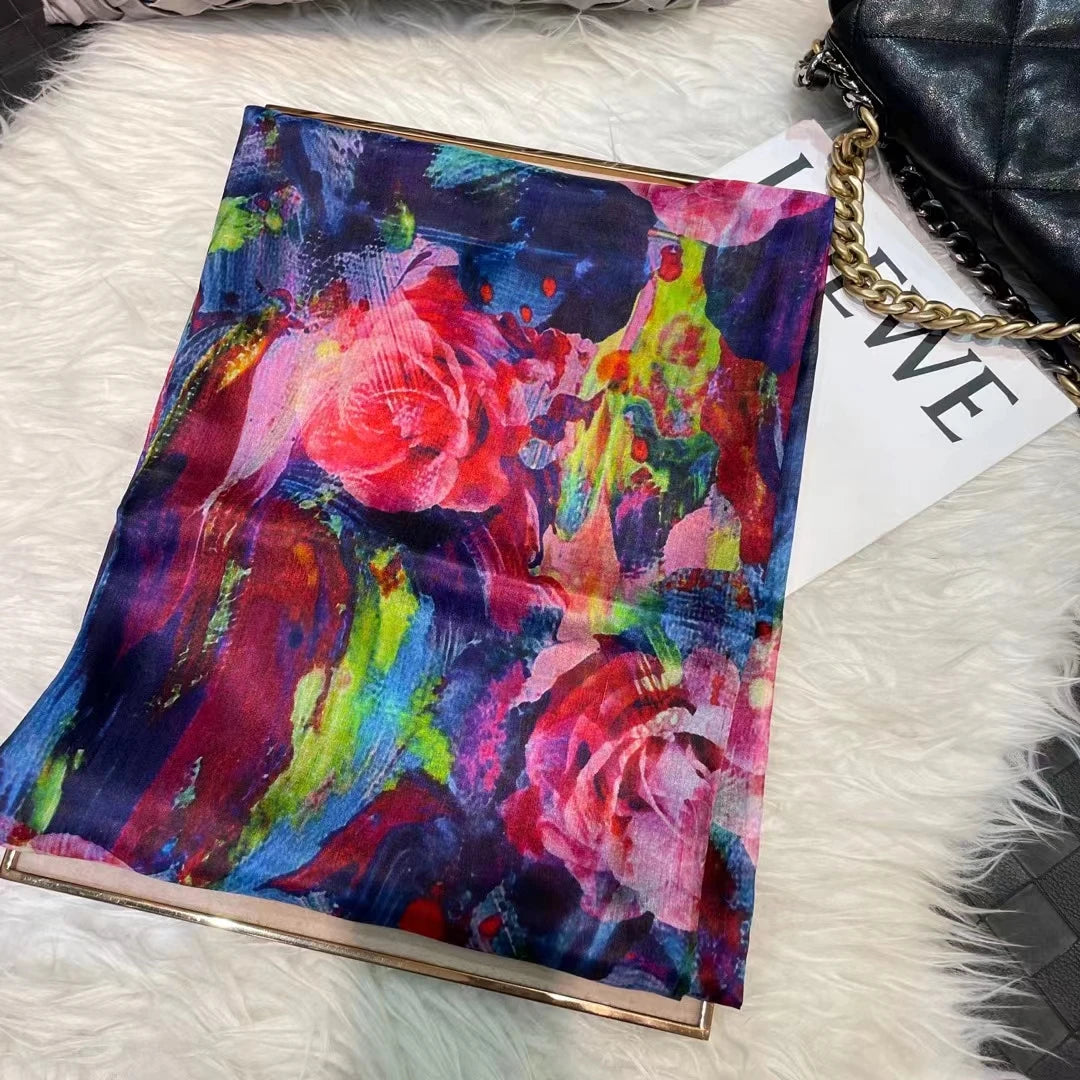 BYSIFA| Ultralarge Blue White 100% Mulberry Silk Scarf Beach Wrap Brand Female Long Scarves New Paisley Design Silk Scarf Shawl