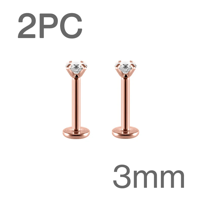 Surgical Steel CZ Flat Back Labret Stud 16G 6mm 8mm Internally Threaded for Cartilage Helix Tragus Lip Hypoallergenic Piercing