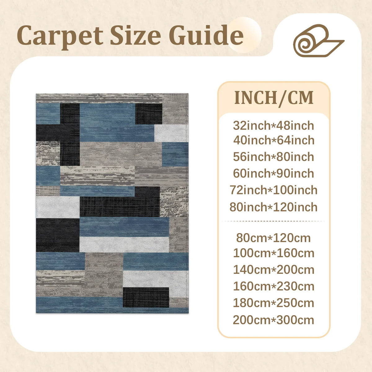 Large Indoor Area Rug Soft Velvet Low Pile with Non-Slip Dotted Backing, Machine Washable Modern Geometric Blue Gray Black Rug for Living Room Bedroom