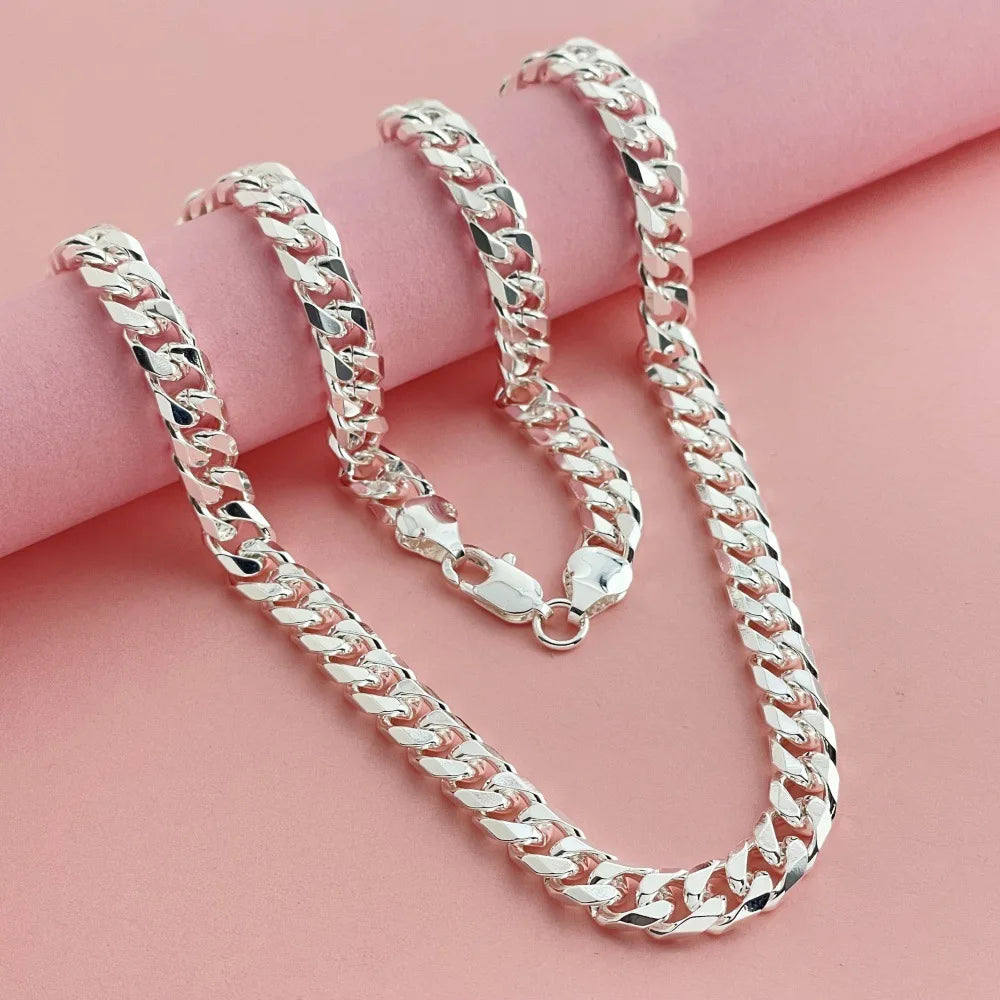 Street Hip-hop 6mm 50-65cm Cuban Side Necklace Silver & Gold S925 Sterling Silver Unisex Cool Style Full of Personality & Aura