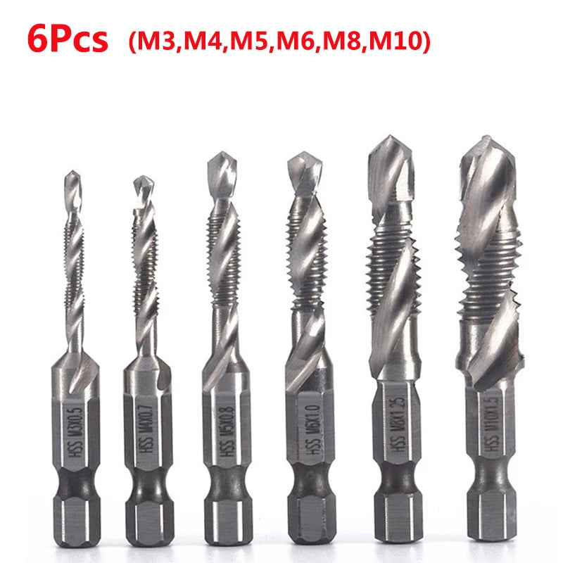 Hex Shank Titanium Plated HSS Screw Thread Metric Tap Drill Bits Screw Machine Compound Tap M3 M4 M5 M6 M8 M10 Hand Tools