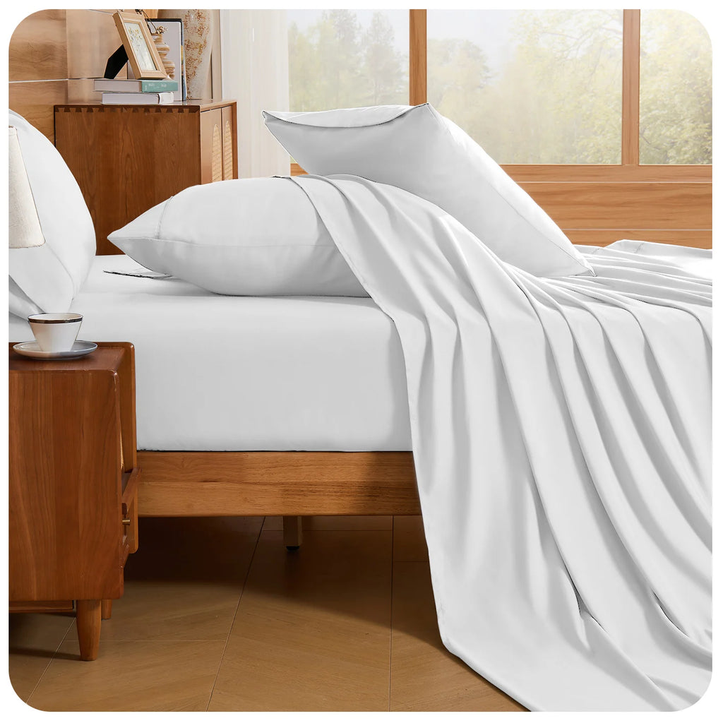 Cool & Soft Queen Size 4-Piece Bedding Set, Double-Sided Brushed Fabric, Easy Care Deep Pocket Fitted Sheet Fits Mattresses Up to 18 Inches, for Bedroom & Hotel Use, Local Warehouse Shipment, Ideal Holiday Gift