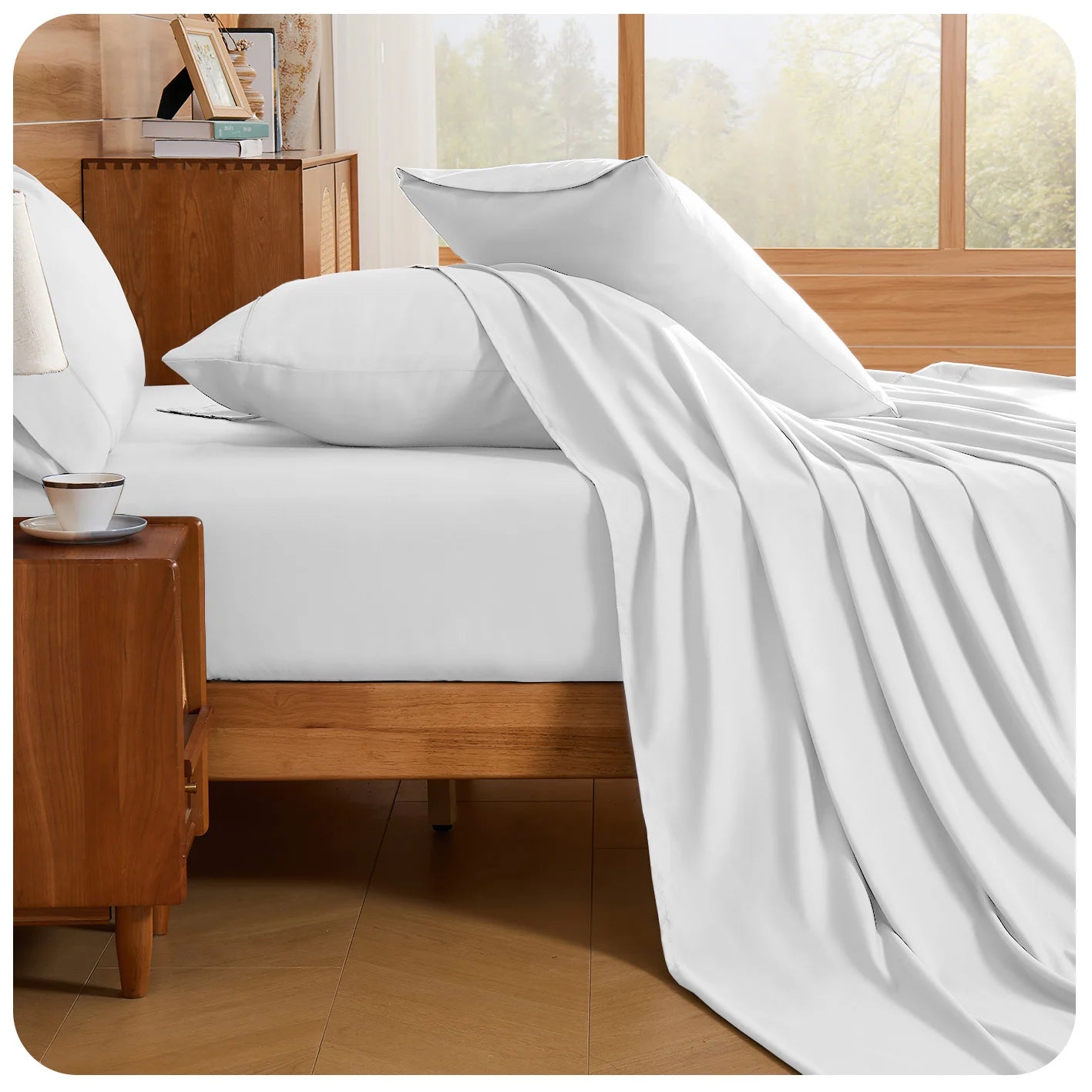 Cool & Soft Queen Size 4-Piece Bedding Set, Double-Sided Brushed Fabric, Easy Care Deep Pocket Fitted Sheet Fits Mattresses Up to 18 Inches, for Bedroom & Hotel Use, Local Warehouse Shipment, Ideal Holiday Gift