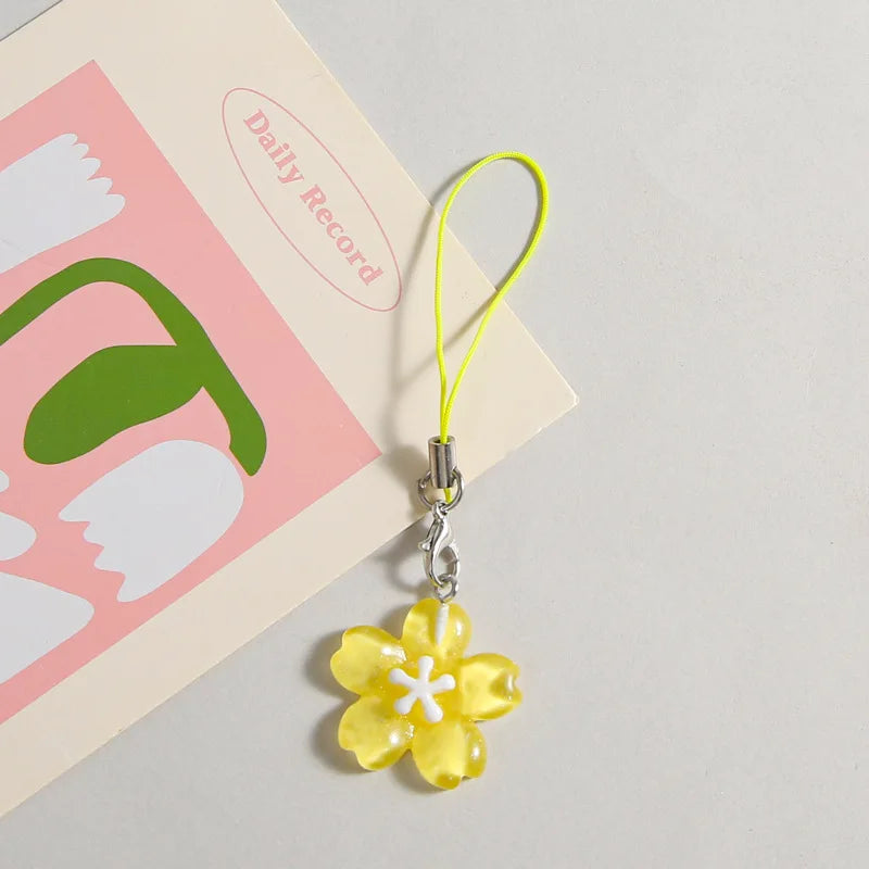 Colorful Resin Flower Phone Chains for Women Korean Style Fresh Cute Transparent Bag Key Pendant Best Friend Compact Accessory