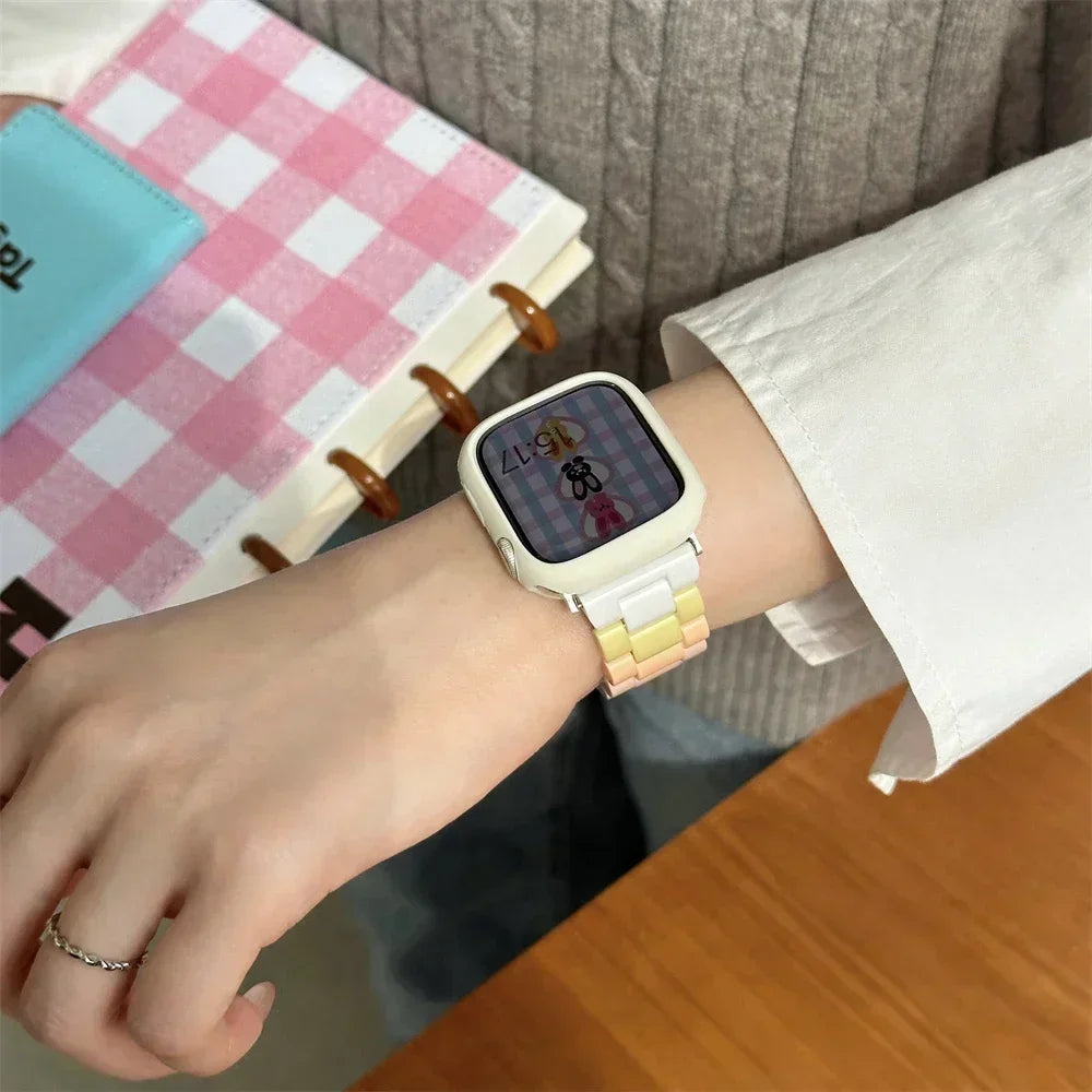 Spring Rainbow Candy Resin Band for Apple Watch Ultra 2 49mm 7 8 9 41 45 40mm 42 44mm Strap Women Bracelet for IWatch 6 SE