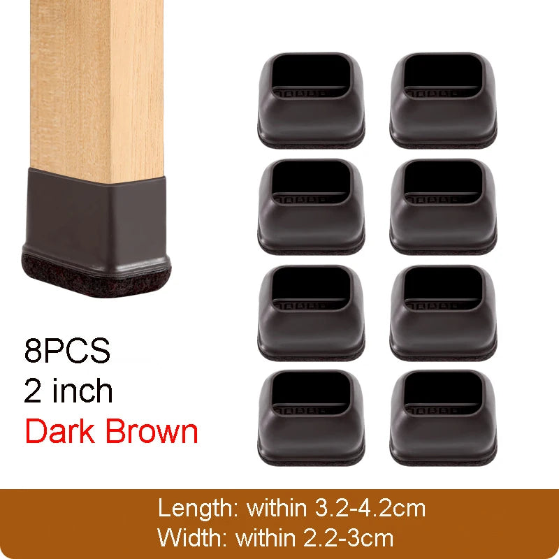 8PCS  Silicone Chair Leg Floor Caps Protectors Rectangle with Felt Foot End Caps Covers width 22-32mm for Chair Table No Noise