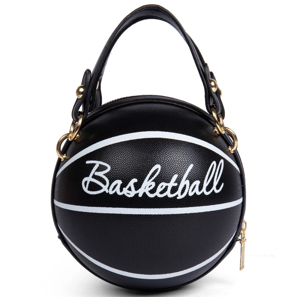 Basketball Shaped Crossbody Bag, Trendy Chain Shoulder Bag, PU Leather Top Handle Circle Purse handbags  women bag