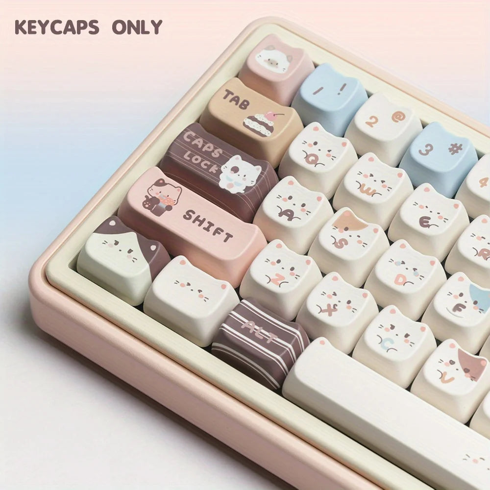 140-key Sea Salt Kitten Keycap Cat-shaped PBT Dye Sublimation MAO Contour Compatible with MX for Switch Fit 61/64/68/87/96/104/1