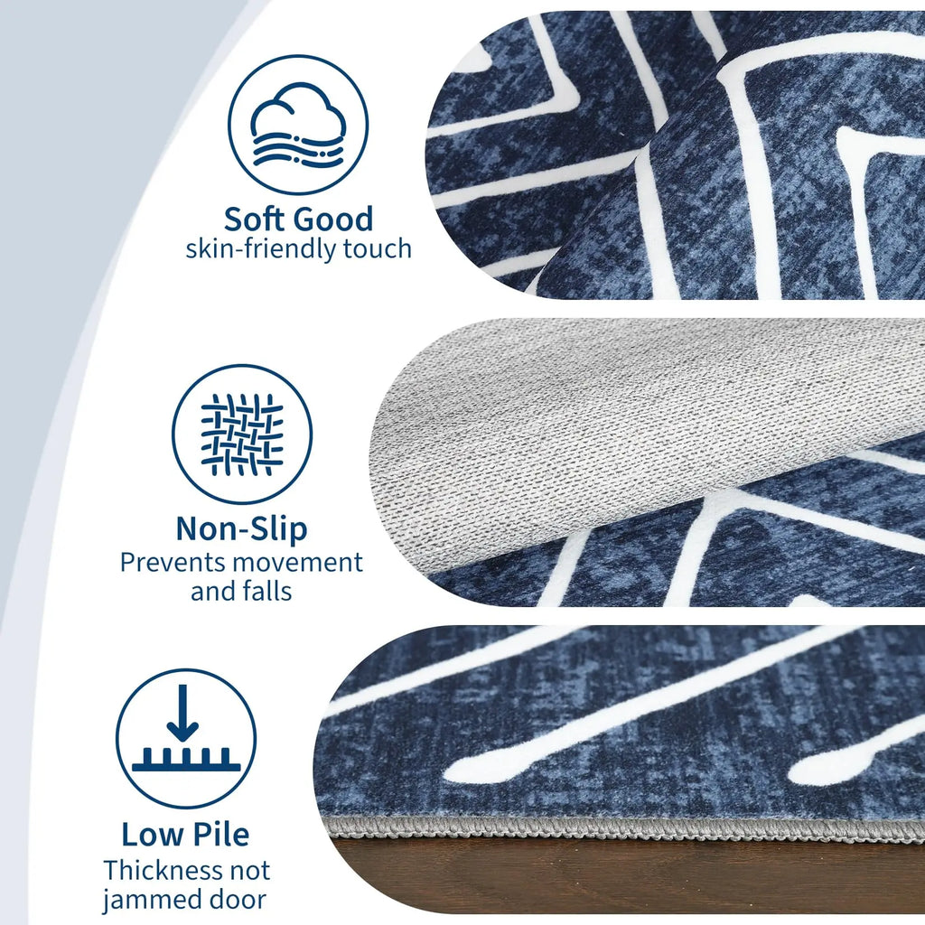 Washable Area Rug – Modern Geometric & Striped Low Pile Soft Carpet, Non-Slip & Mark Resistant for Living Room, Bedroom, Hallway, Dining, Playroom – 2x6FT