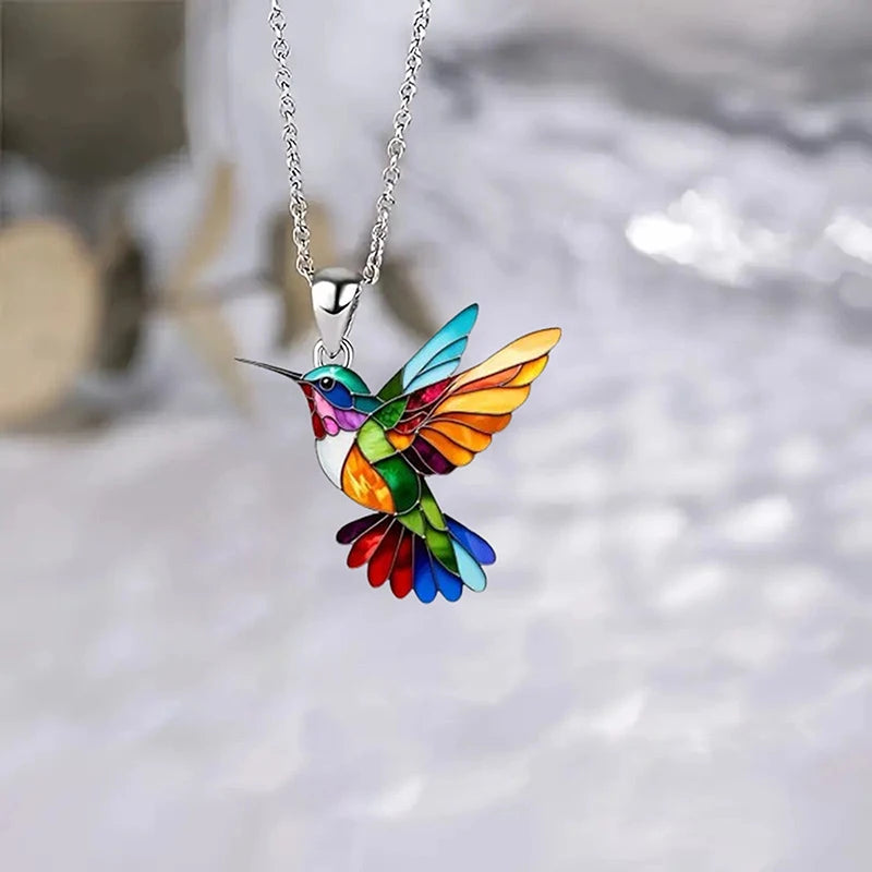 1PC Acrylic Hummingbird 2D Bird Shape Necklace for Women Girls Neck Charms Spring Summer Jewelry Gifts Accessories