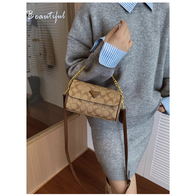 Vintage Printed Women Underarm Bag Fashion Chain Shoulder Purse Casual Crossbody Handbag Versatile Daily Commuter Ladies Bag