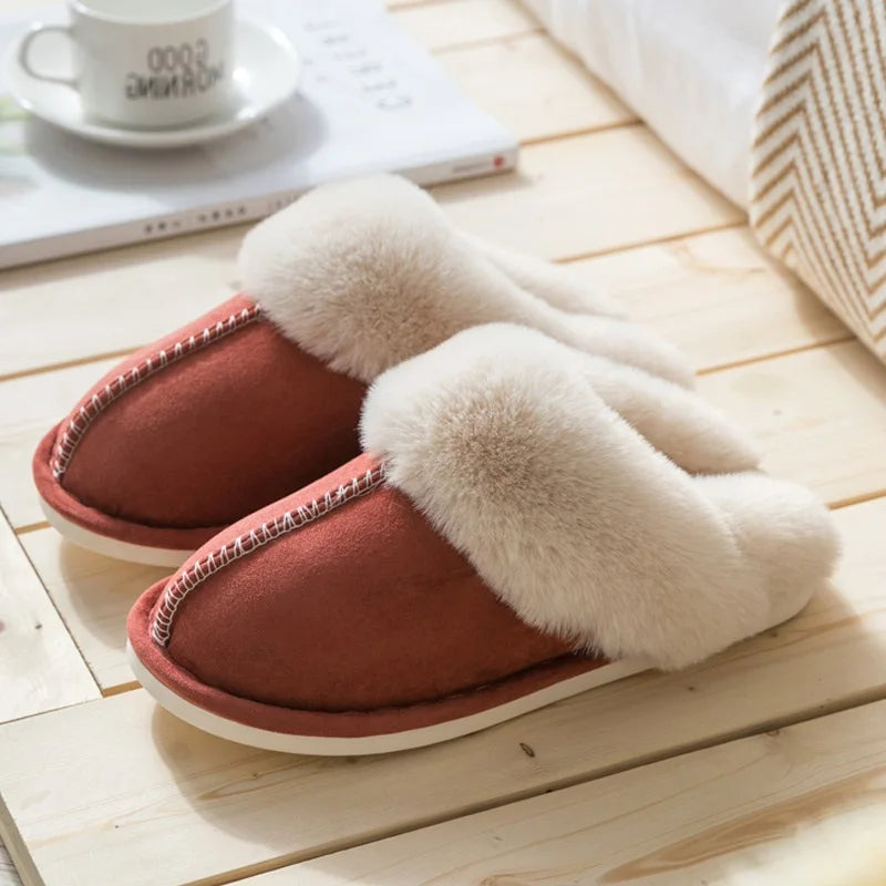 Plus Size 36-47 Women Slippers Furry Winter Warm Home Shoes Men Couples house floor slides Slip On Footwear Comfortable soft