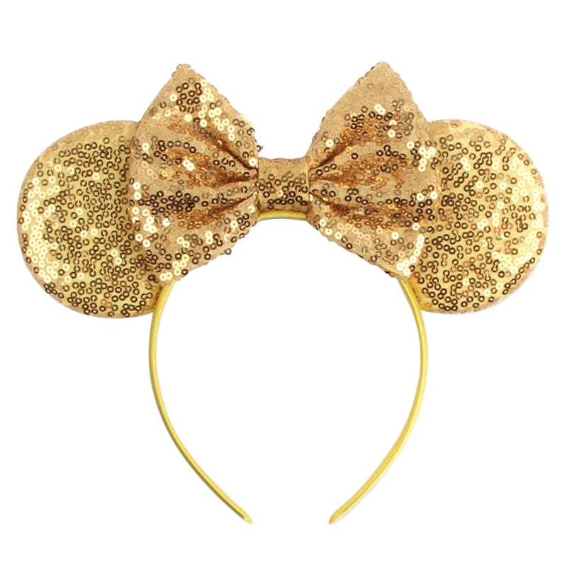 1pc Classic Sequin Headband Mickey Minnie 3.5 "mouse Ear Headband Fashionable Solid Color Theme Park Party Hair Accessory