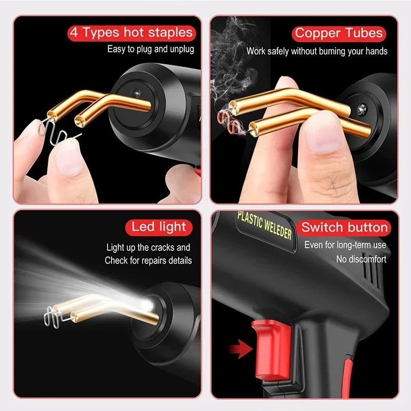 Car Bumper Repair Plastic Welding Kit 200W 2 in 1 Hot Stapler Soldering Gun with 6 and 4 Type Staples