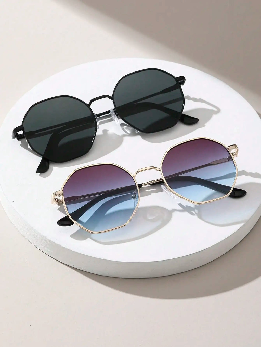 2 Pcs Metal Geometric Round Frame Sunglasses – Classical Fashion Shades for Vacation Decors Photo Props Unisex