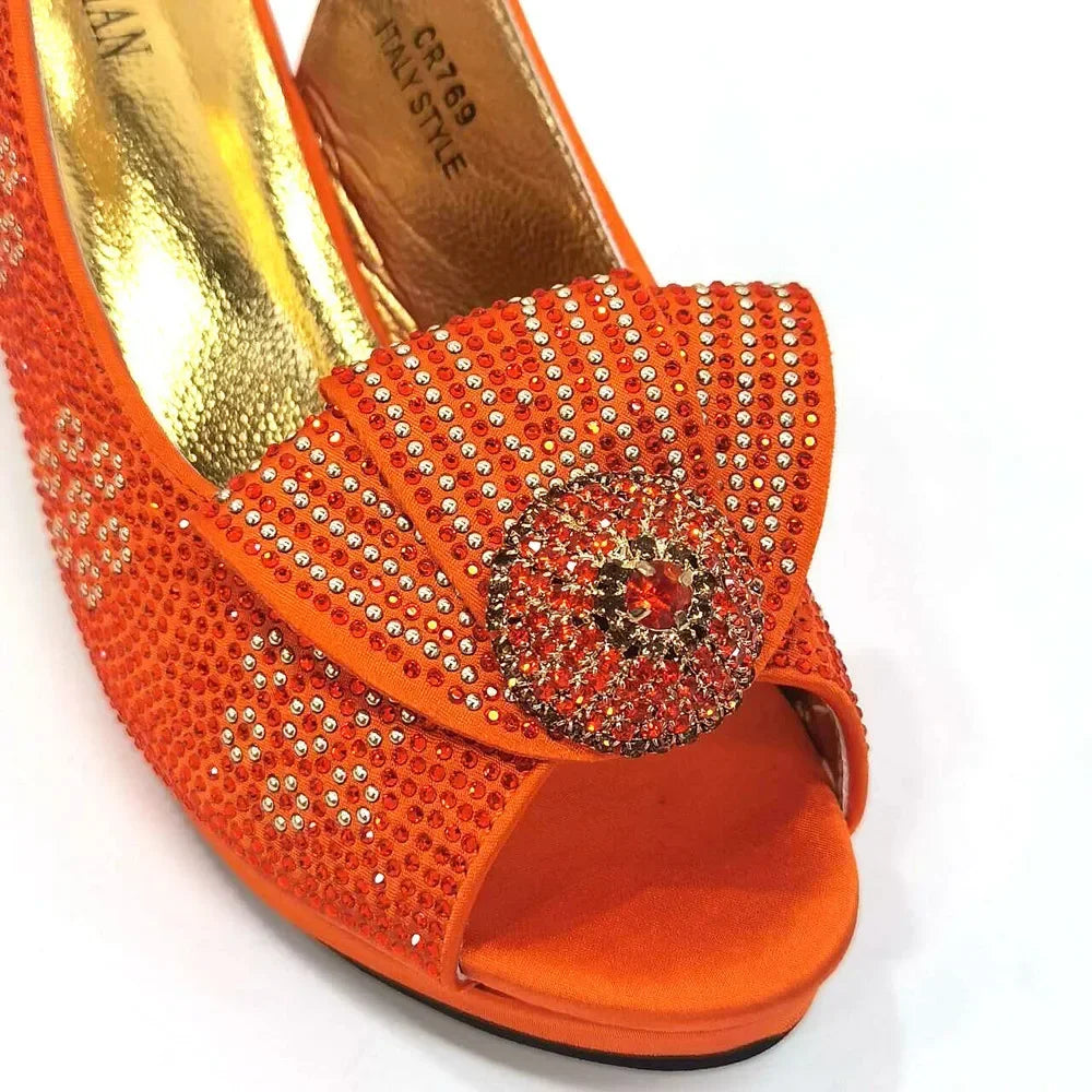 Venus Chan 2024 Italian Shoes And Bag Sets For Evening Party With Stones Italian Satin cloth  Rhinestone bow Handbags Match Bags