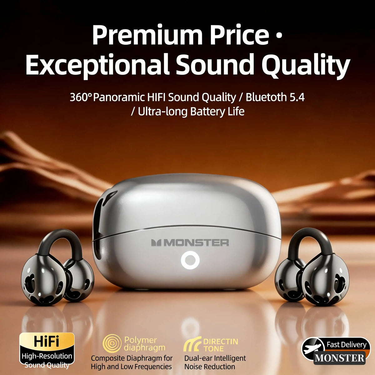 Monster Wireless Bluetooth Earphones HIFI Surround Sound Sport Earburd Long Endurance Noise Reduction Gaming Headset
