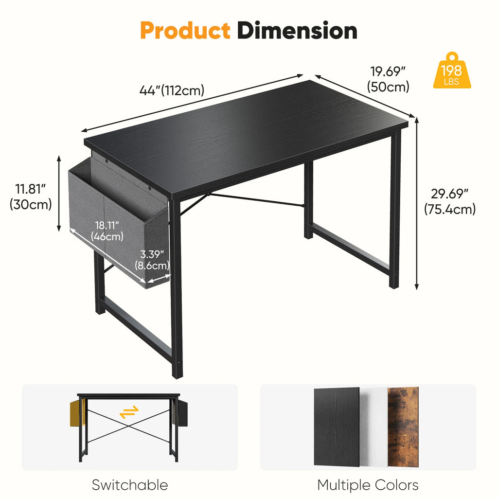 JHK 31IN to 55IN Computer Office Desk Writing Study Office Gaming Table with Storage Bag Metal Frame Wood Tabletop Easy Assembly
