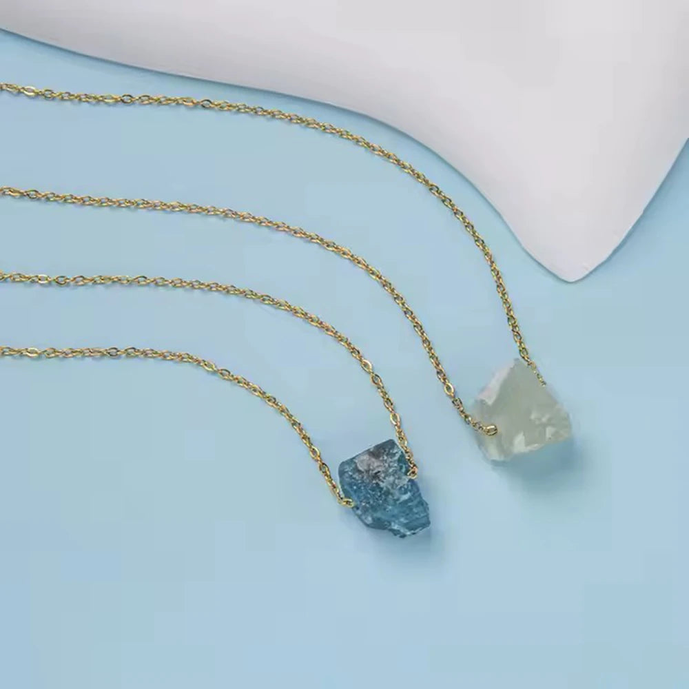 Natural Crystal Stone amethyst citrine Irregular stone agate Pendant Necklace with Stainless Steel gold Chain Gemstone Jewelry