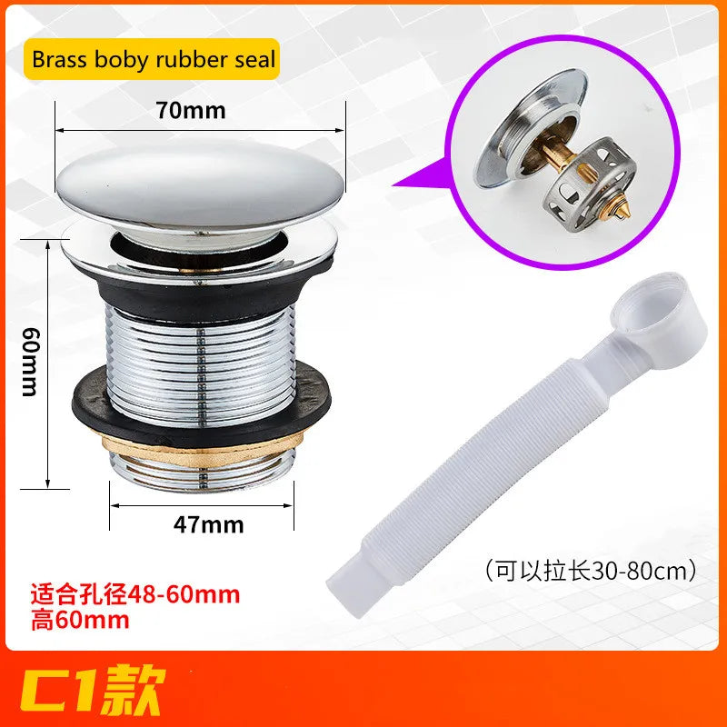 Brass Pop Up Drain Stopper Waste Filter Strainer Hair Catcher Bath Sink Deodorant Sewer Drainage Water Hose Bathtub Accessories