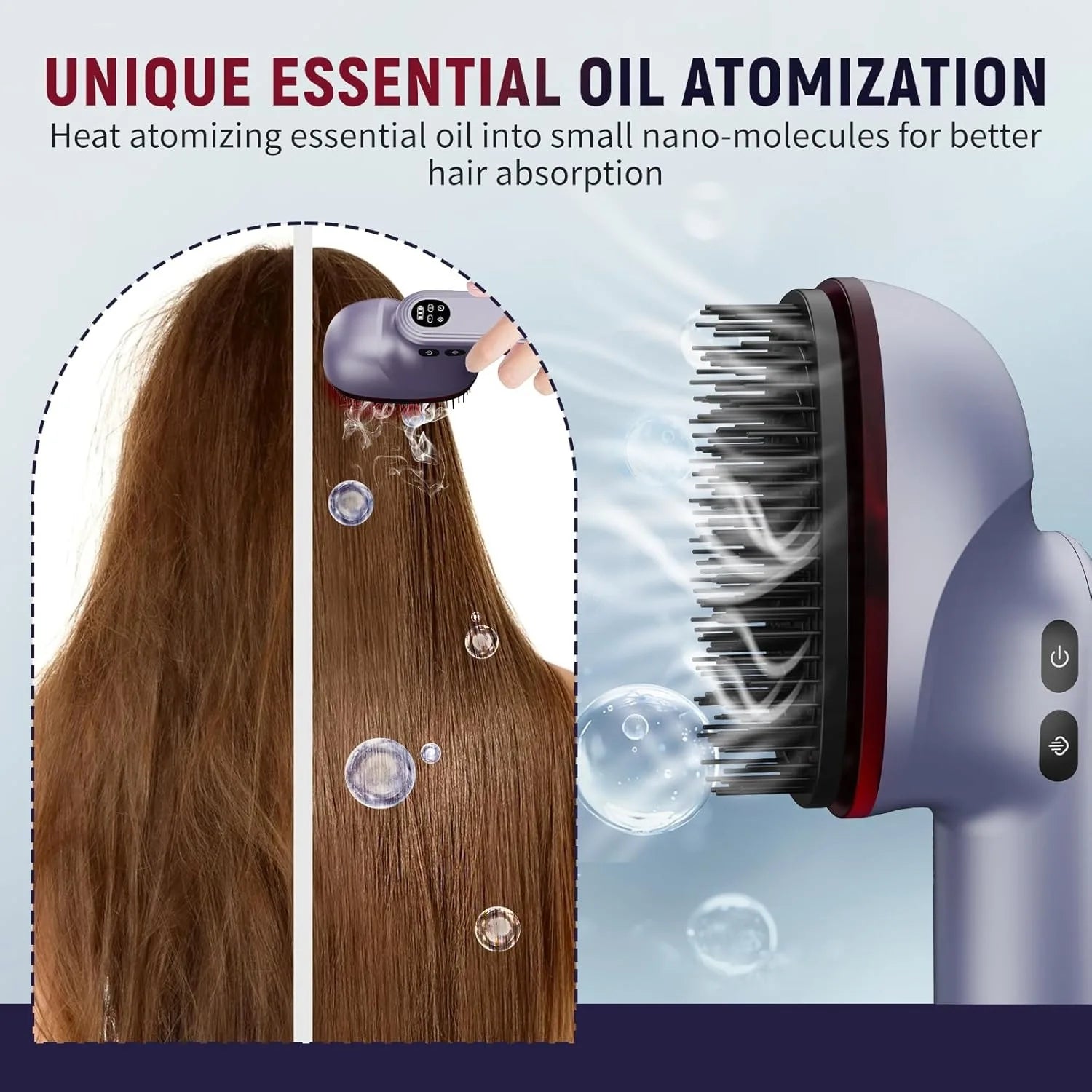 Massage Comb Red Light 360° Kneading 2 Level 167*Massage Bristles Vibration 3*Essential Oil Cartridges Atomization Head Massager
