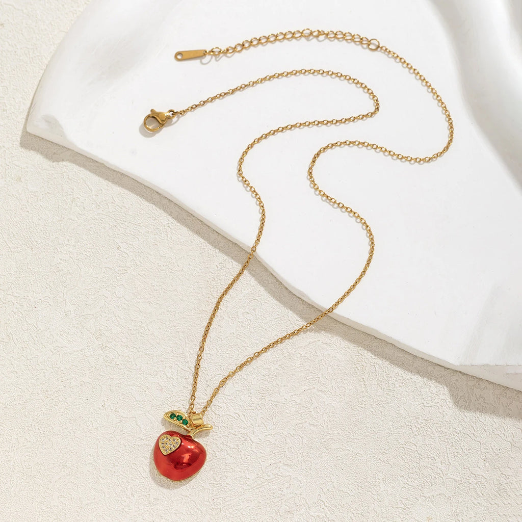 Fashionable Cute Apple Necklace for Women Stainless Steel Collarbone Chain Charming Jewelry Gift for Girls