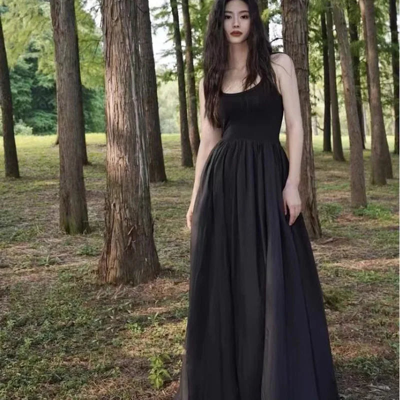 Black Strapless Long Dress Women Fashion Slim Sleeveless O-Neck High Waist Dresses Female 2026 Spring Summer new  Party Vestidos
