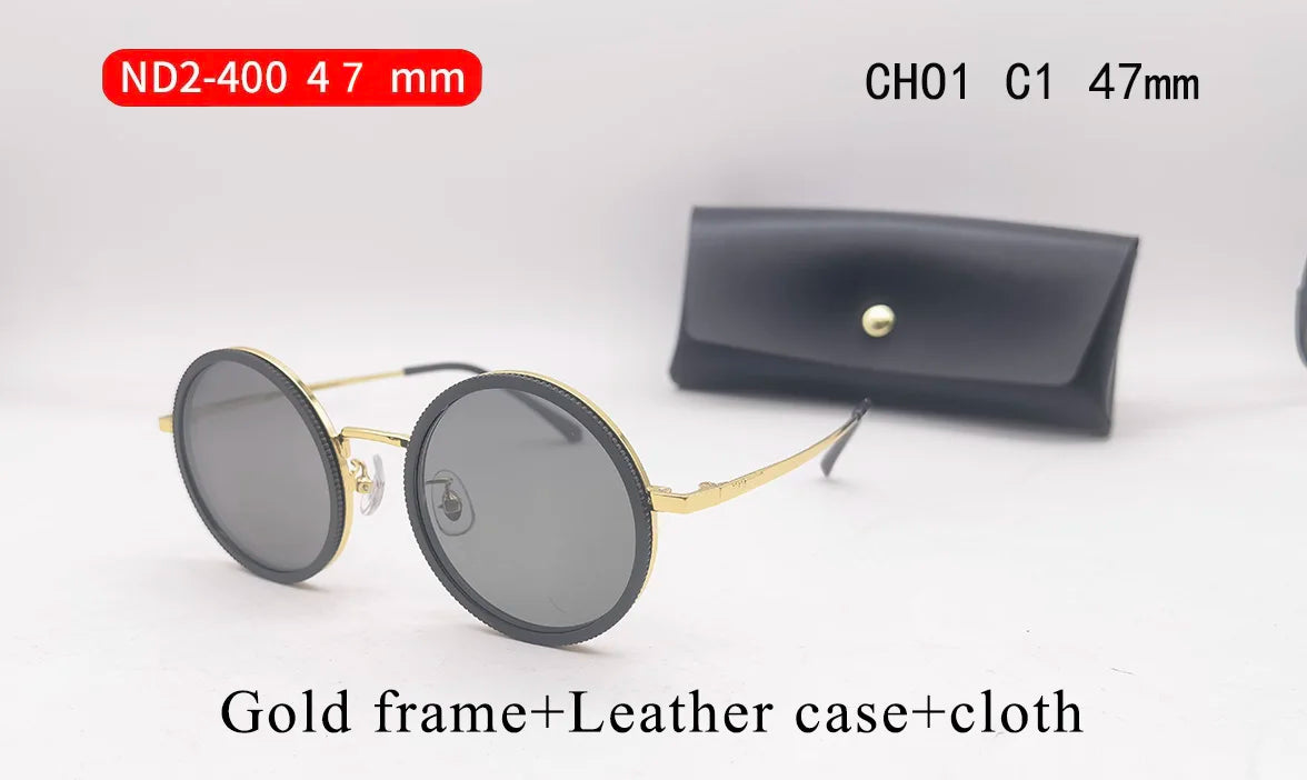 ND9 Adjustable Dimming Sunglasses Retro Punk Round Men's Fishing UV400 Polarized Driving Sunglasses Women