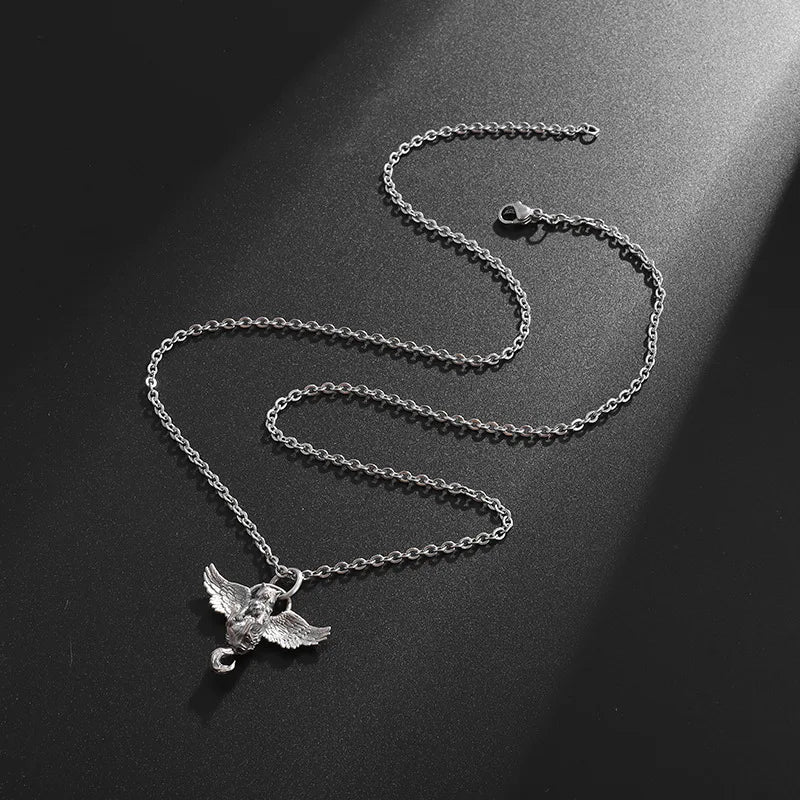 Classic Retro Silver Plated Cute Pet Wing Cat Pendant Necklace for Men Women Fashion Personalized Clavicle Chain Jewelry Gifts