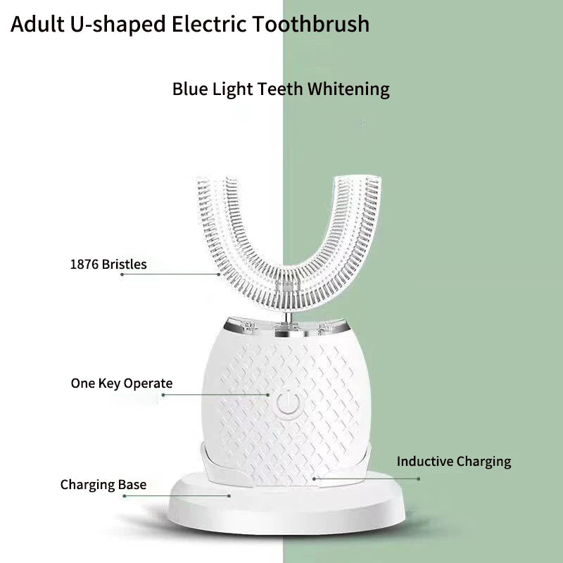 360 Degreed U Type Automatic Electric Toothbrush Rechargeable forAdults Ultrasonic Sonic Tooth Brushes Blue Light IPX7Waterproof