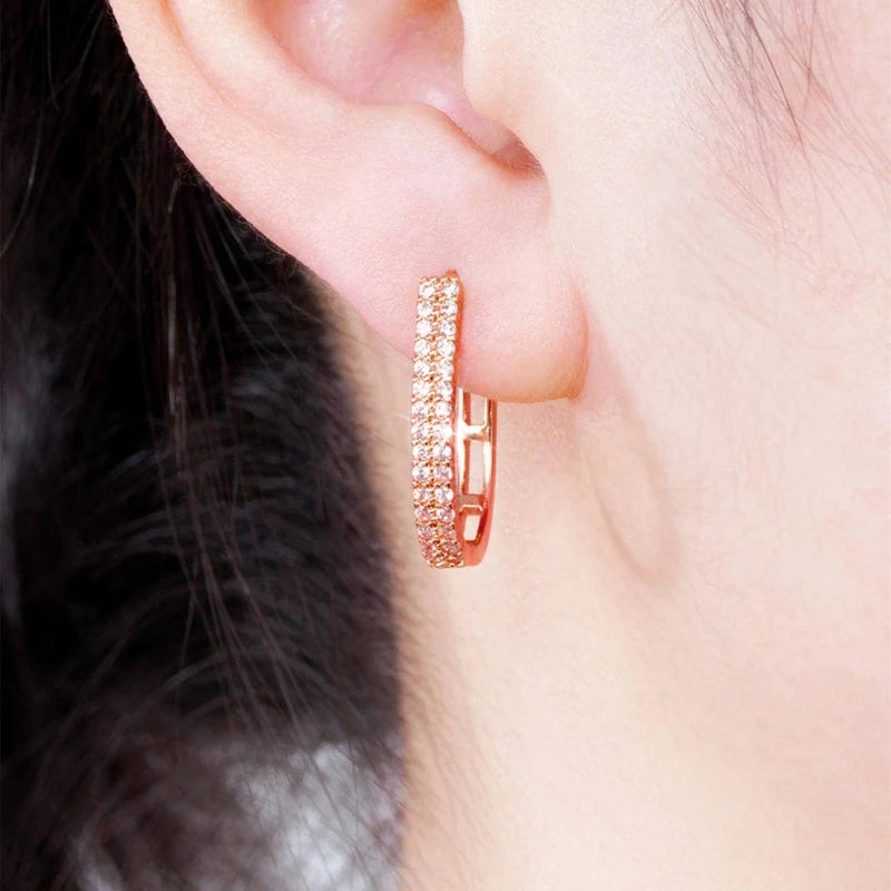 Huitan Luxury Full Paved CZ Hoop Earrings for Women Simple Elegant Lady's Ear Earrings Wedding Party Daily Wear Fashion Jewelry