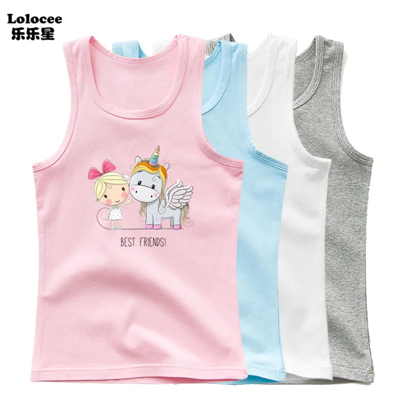 Kids Girl Cute Unicorn Singlet Summer Baby Girls Cotton Tops Toddler Clothes Children Sleeveless Cartoon T-shirts