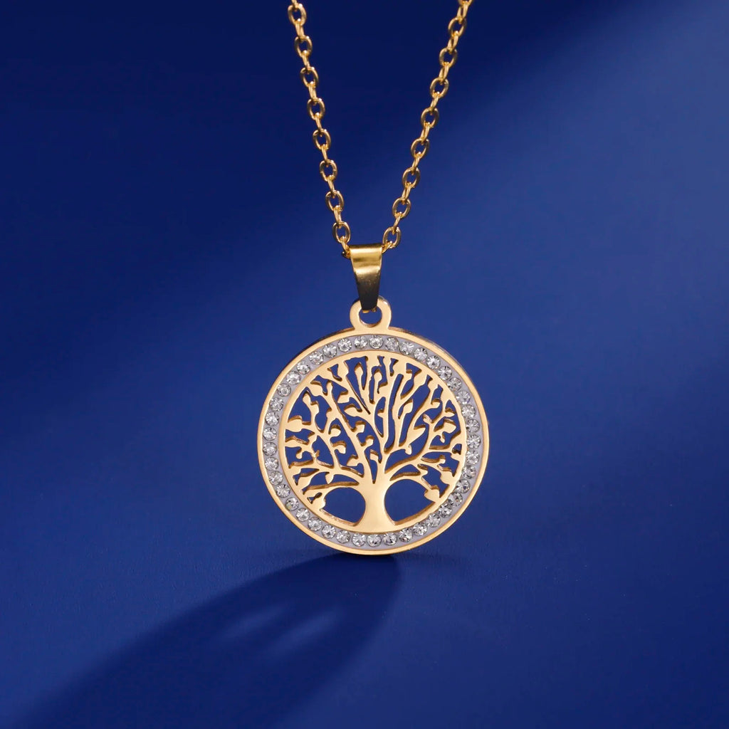 Stainless Steel Tree of Life Pendant Necklace for Women Hollow Life Tree Necklace With AAA Zircon Border, Waterproof Hypoallergenic Non Fade Adjustable Chain Jewelry Gift