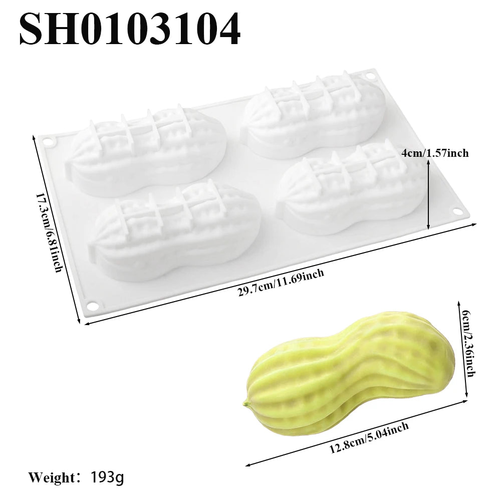 1 or 3 or 4-Cell Peanuts Design Food Grade Silicone Bakeware French Mousse Cake Mould Silicone Chocolate Mold Dessert Tools