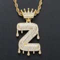 Hip Hop Iced Out Bling Cubic A-Z Drip Crown Zircon Initial Letters Necklaces Pendant Necklace Chain Men Jewelry with Rope Chain
