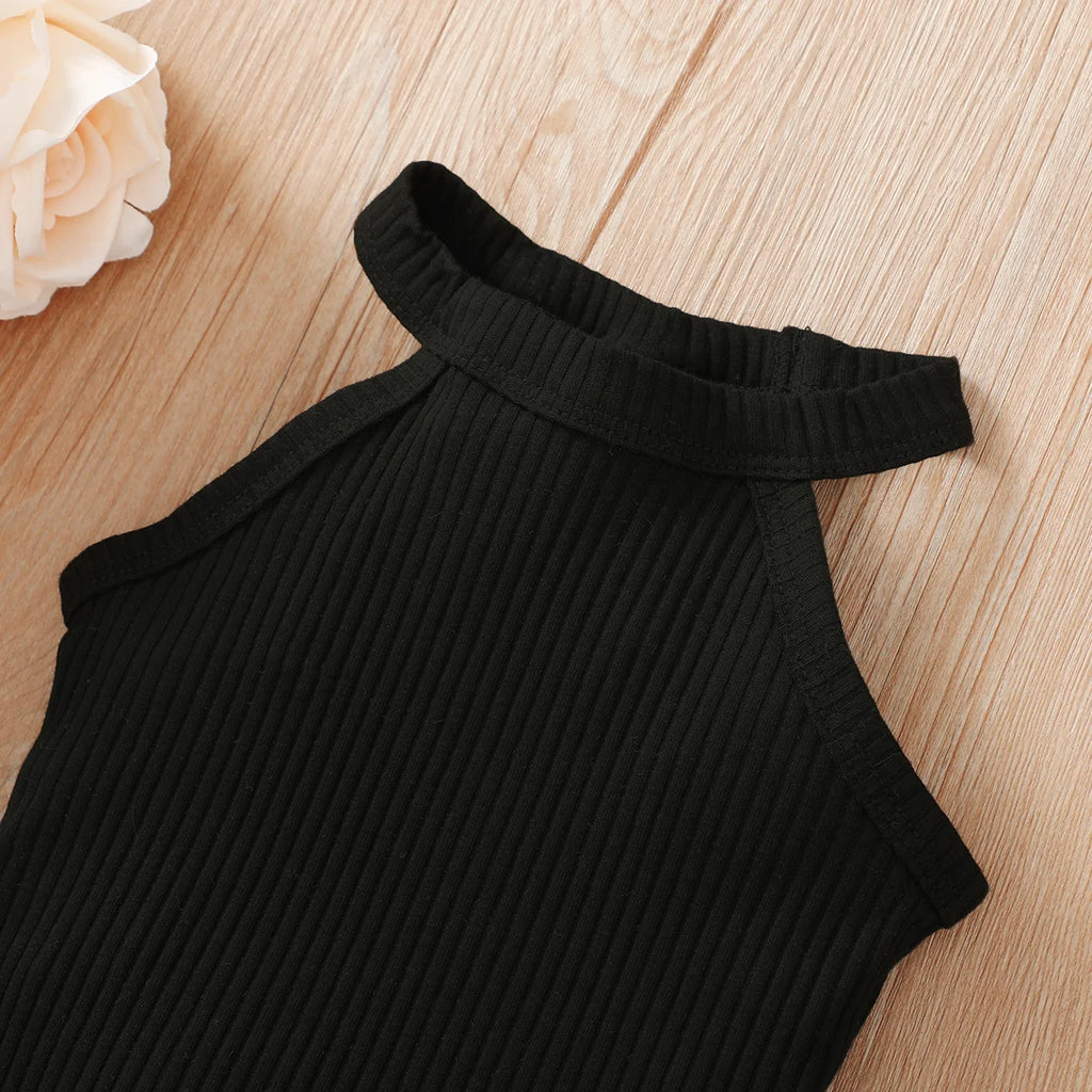 2Pcs Baby Girl Sleeveless Black Top Lace Up Bow ButtoShort Skirt Summer Party Fashion Set Suitable for Baby Girl 0-24 Months