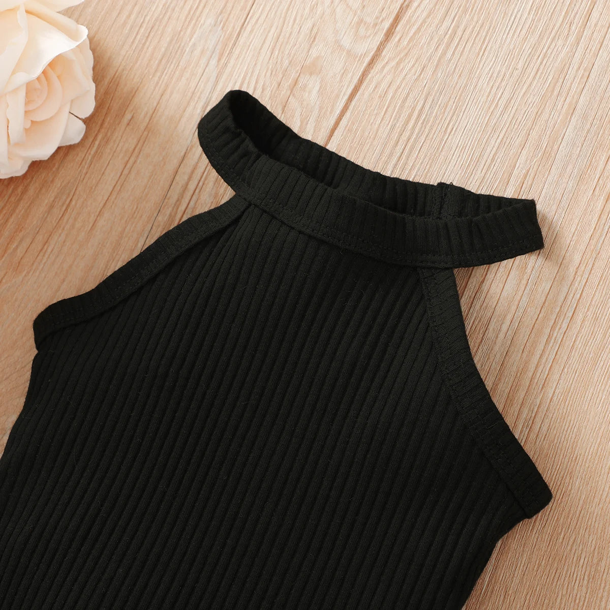 2Pcs Baby Girl Sleeveless Black Top Lace Up Bow ButtoShort Skirt Summer Party Fashion Set Suitable for Baby Girl 0-24 Months