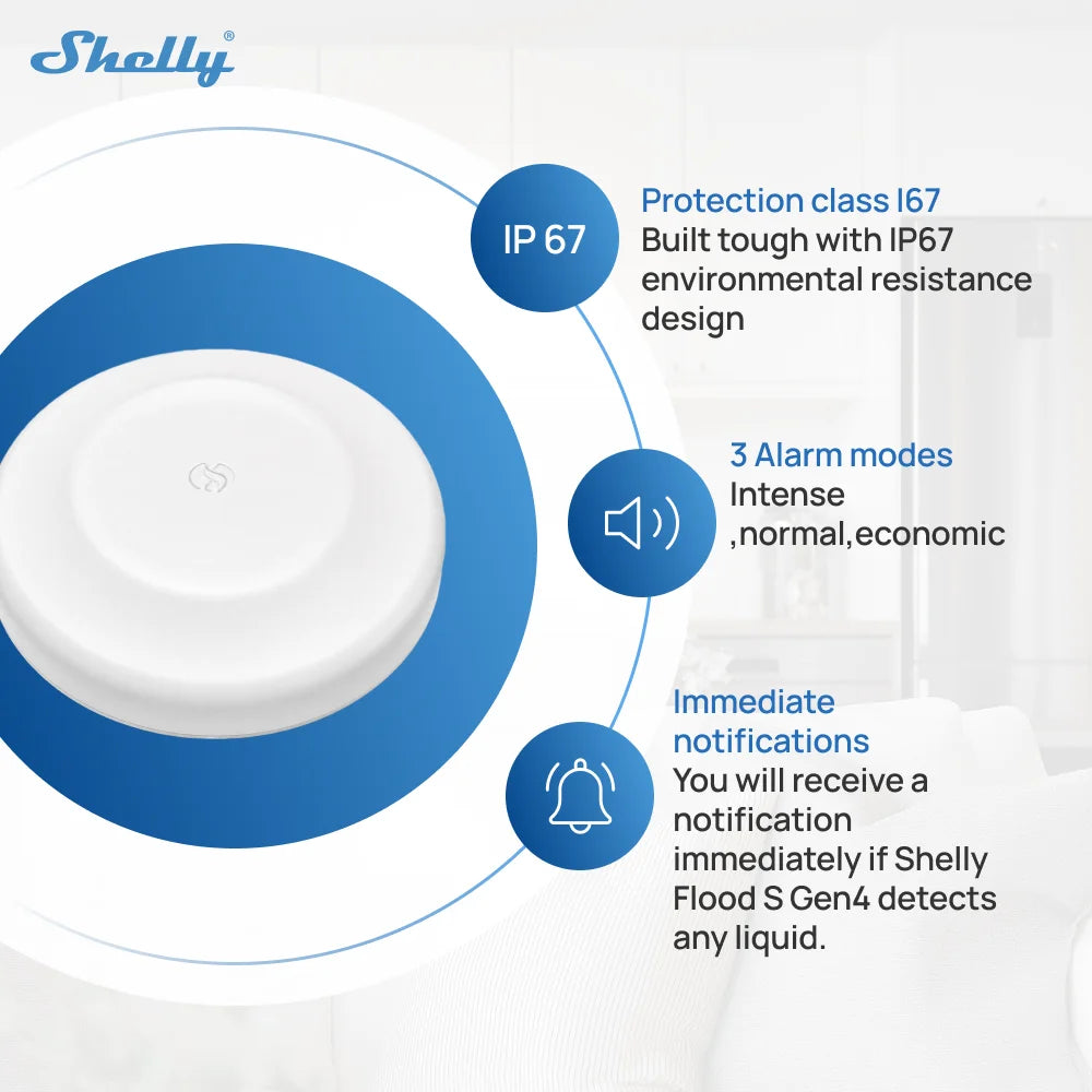 Shelly Flood S Gen4 Zigbee Water Sensor Flood Leak Detecto Matter Remote Monitoring for Kitchen/Bathroom Support Home Assistant