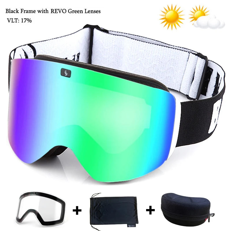 Magnetic Lens Ski Goggles Double Layer Polarized Lens Skiing Anti-fog Snowboard Goggles Men Clear Lens Ski Glasses Eyewear