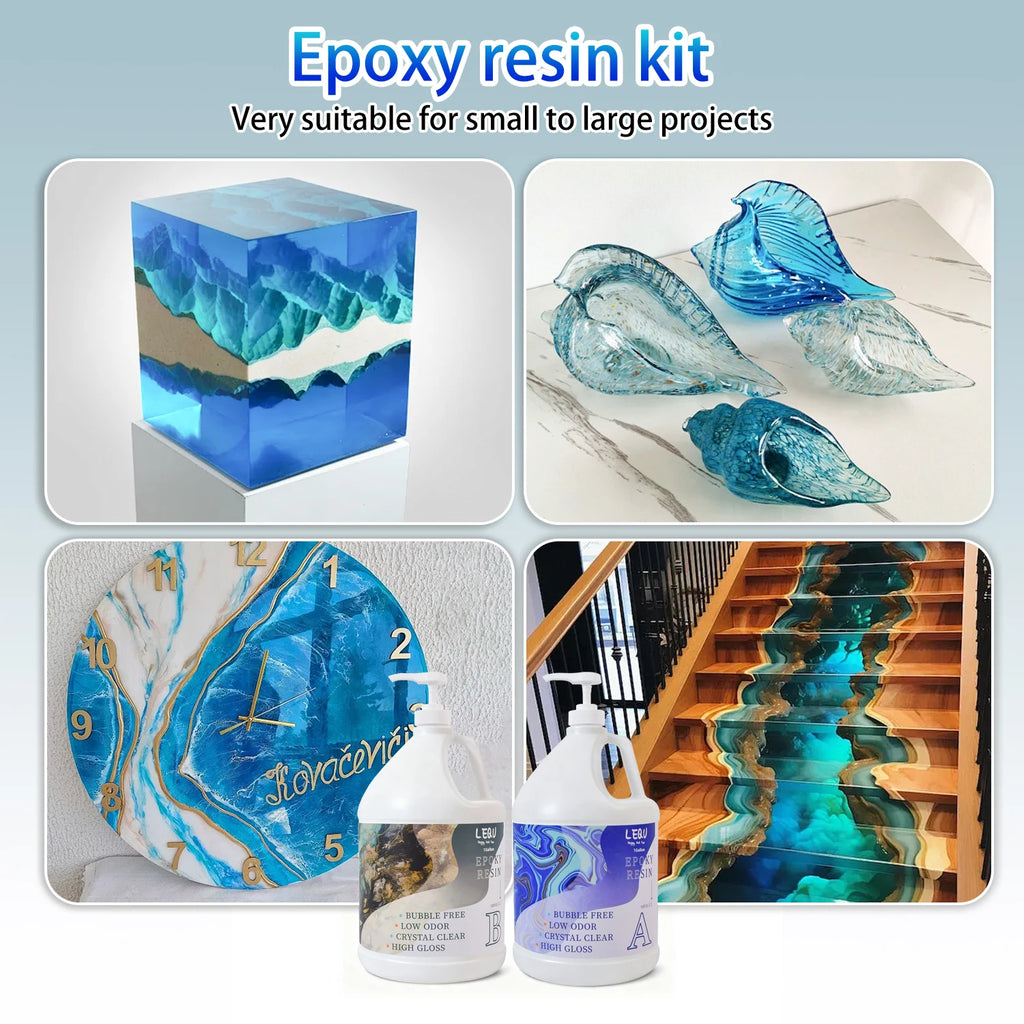 LEQU 2 Gallon Crystal Clear Epoxy Resin Kit, Bubble-Free & Non-Yellowing, Fast-Curing for Coating, Casting, Jewelry, Table Tops, Bar Tops, Solid Wood Side Tables, Handicrafts