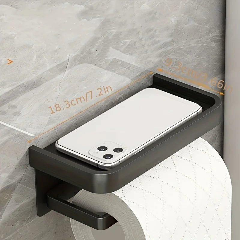 Toilet Paper Holder Wall Mounted Toilet Roll Mobile Phone Utility Rack Aluminum Shelves Bathroom Accessories Bathroom Storage