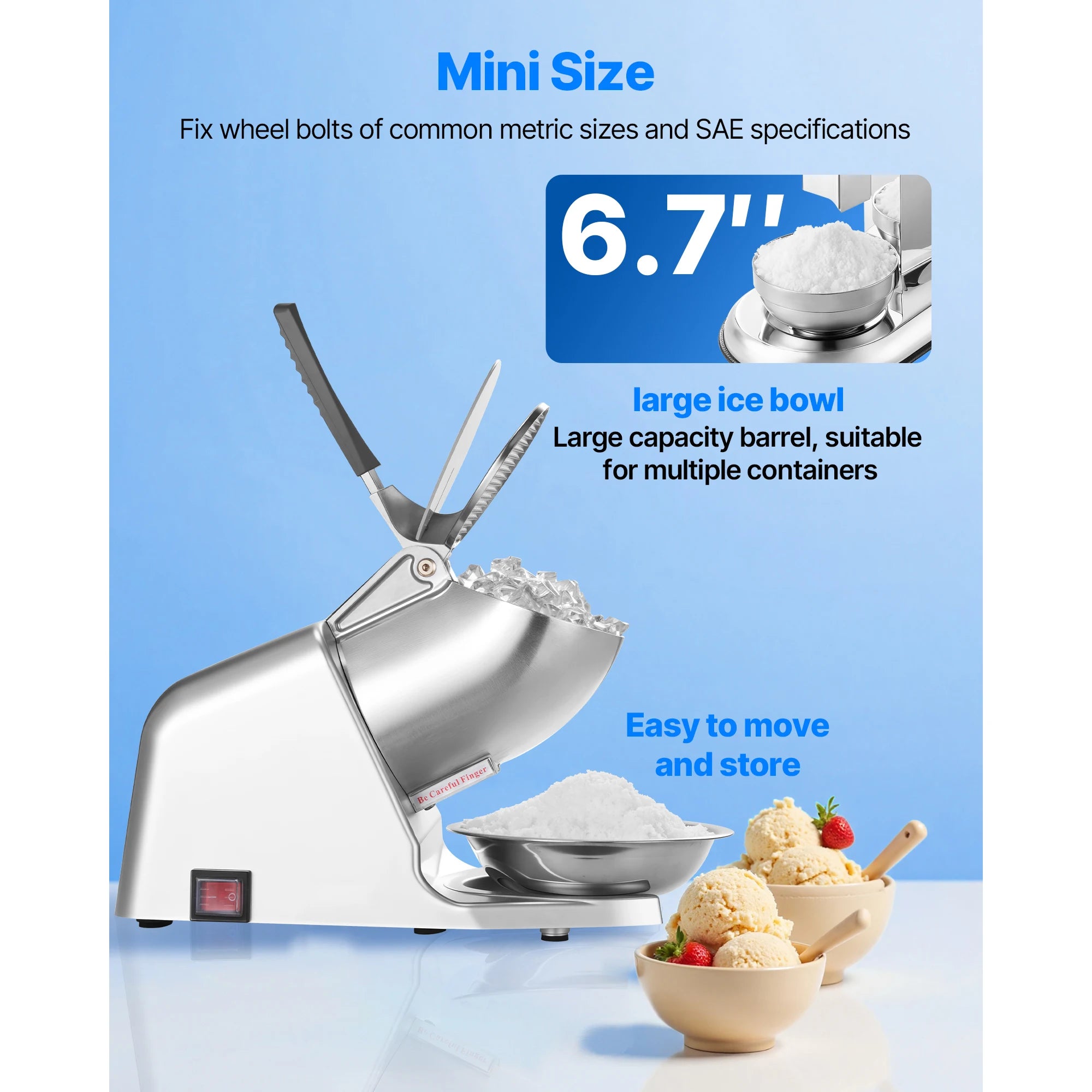 SucceBuy Ice Crusher Machine Stainless Steel Shaved Ice Machine with Bowl and Cover Ice-Shaver for Home and CommercialUse Silver