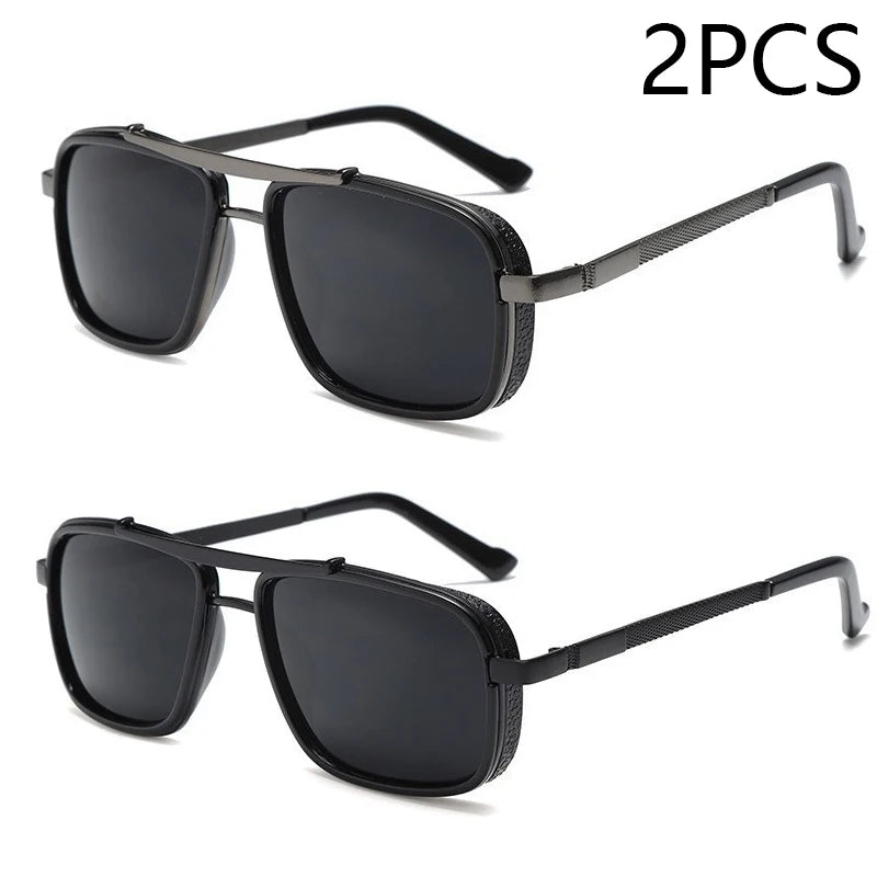 1/2/3PCS New Style Stylish  Retro Car Sunglasses Thickened Double Beam Punk Men's Metal Sunglasses 877